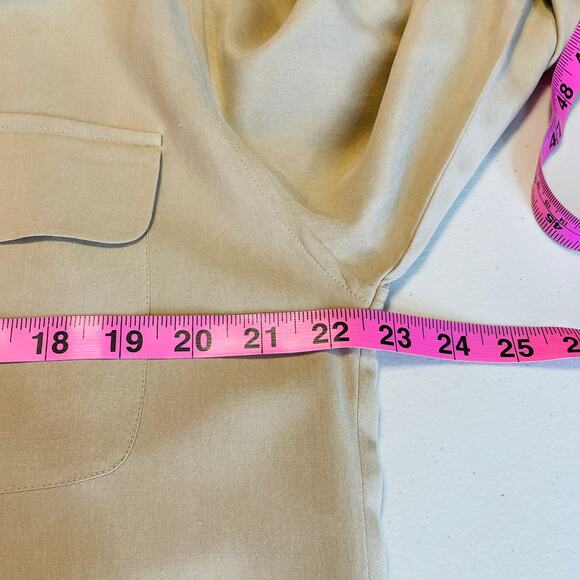 Preview Collection Beige Silk Button Down Minimalist Long Sleeve Shirt Jacket M - Picture 12 of 13